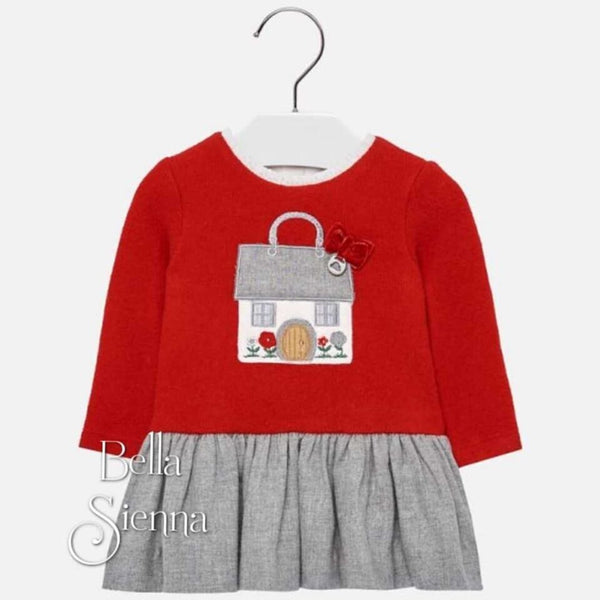 Mayoral Girls Red And Grey House Dress 2912