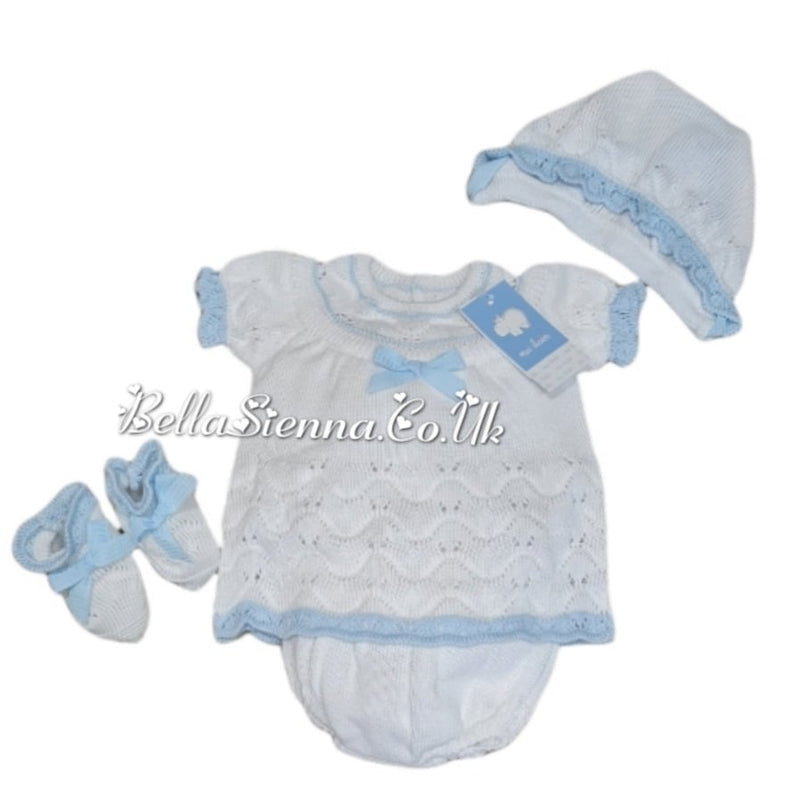 Mac ilusion Newborn Baby Girls Four Piece Fine Knitted Outfit White & Blue - 7228