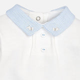 Mayoral Ivory With Baby Blue Stripe Collar Peter Pan Polo Vest Top With Embroidered Dogs - 2701