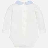 Mayoral Ivory With Baby Blue Stripe Collar Peter Pan Polo Vest Top With Embroidered Dogs - 2701