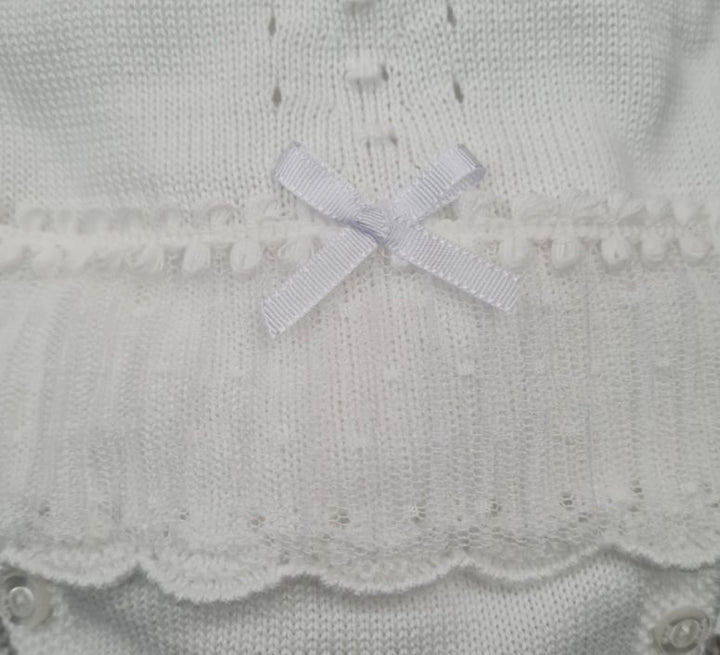 Mac Ilusion White Two Piece Baby Girl White Fine Knitted Outfit with lace 7226X