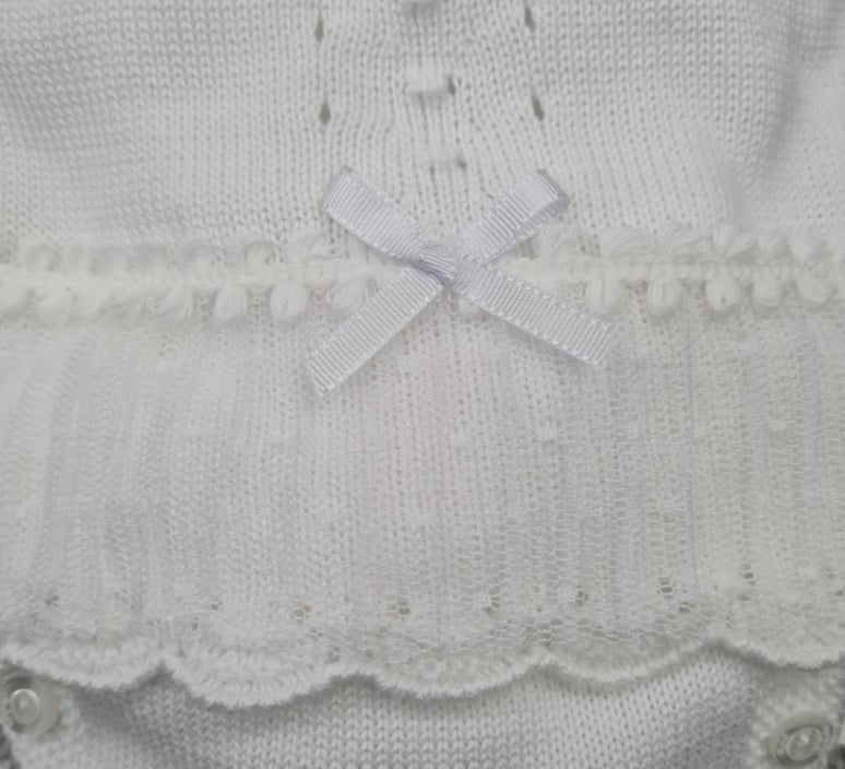 Mac Ilusion Two Piece Baby Girl White Fine Knitted Outfit with lace 7226X