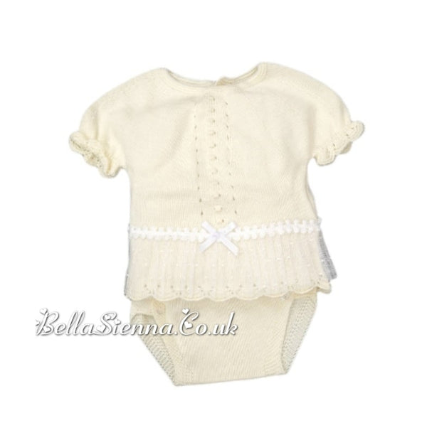 Mac Ilusion Two Piece Baby Girl Lemon  Fine Knitted Outfit with lace - Easter
