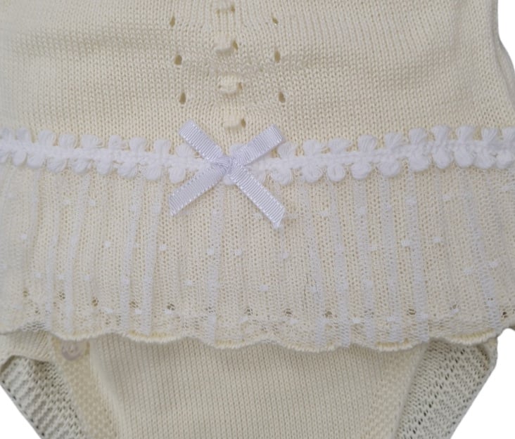 Mac Ilusion Two Piece Baby Girl Lemon  Fine Knitted Outfit with lace