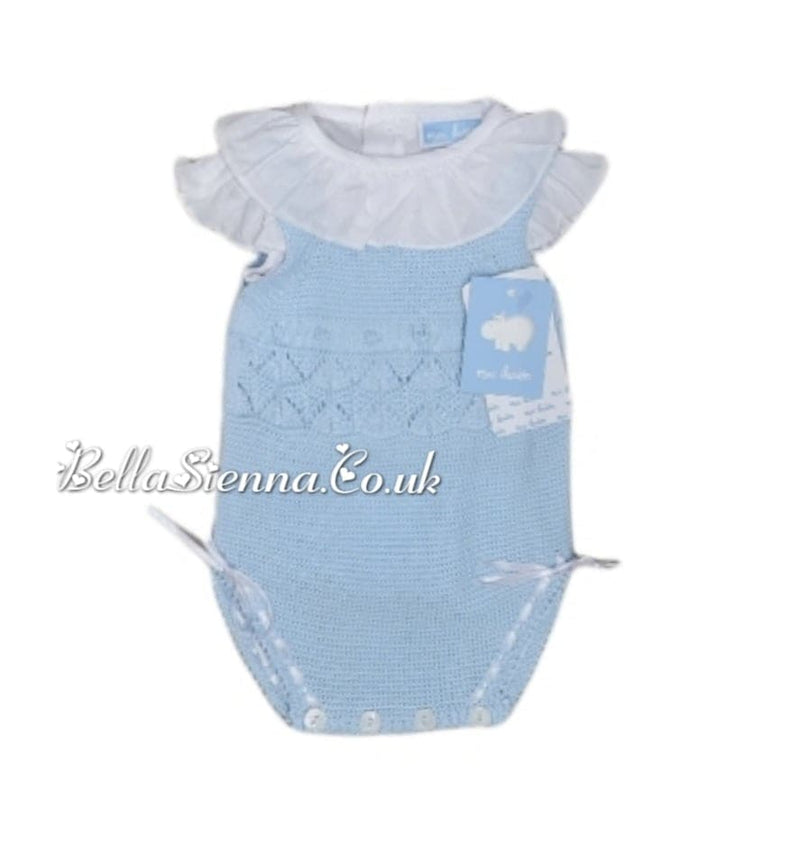 Mac ilusion Fine Knitted Romper/Shortie And ruffle Neck Blouse For Newborn 7648 Blue