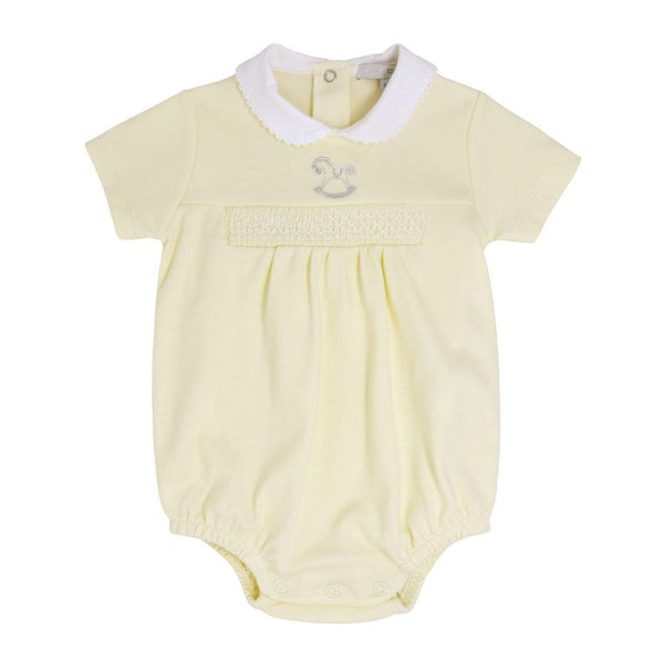 Blues Baby Unisex Lemon Rocking Horse Smocked Romper - BB0400