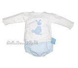 Granlei White & Baby Blue Bunny Rabbit Jumper & Jam Pants Set - 122 - Easter