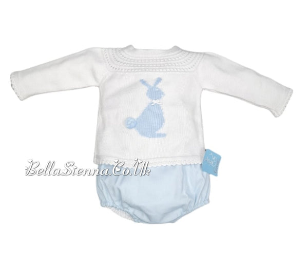 Granlei White & Baby Blue Bunny Rabbit Jumper & Jam Pants Set - 122 - Easter