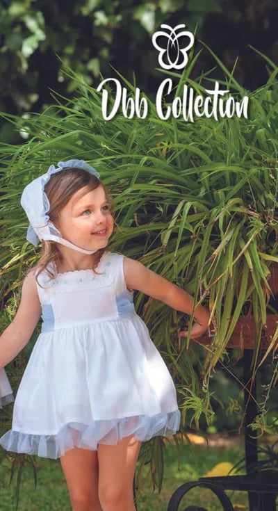 Dbb Collection White & Blue Dress, Pants & Bonnet Set - 10601 - Summer