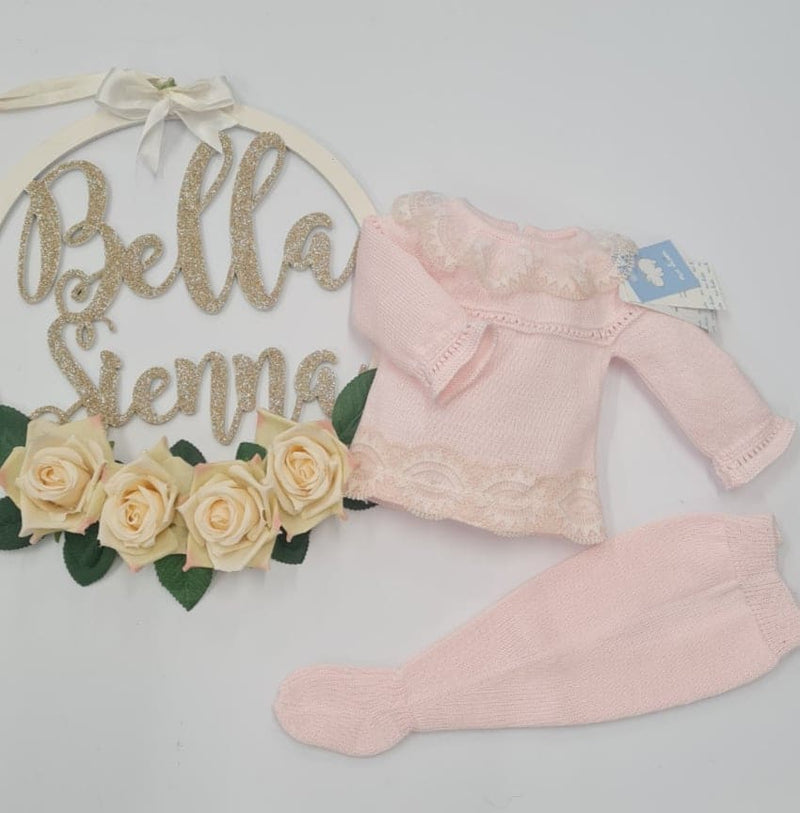 Mac ilusion Baby/Reborn/Newborn  Girls Fine Knitted With Lace Outfit 8419 Rosa