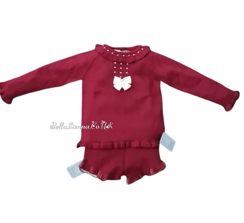 Granlei Burgundy Knitted Shorts Set Outfit - 2100