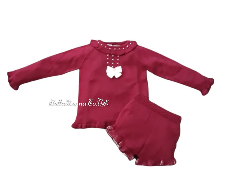 Granlei Burgundy Knitted Shorts Set Outfit - 2100