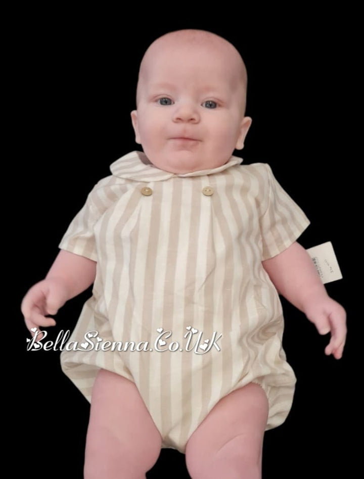 Rapife Ivory And Beige Striped Romper For Baby Boys