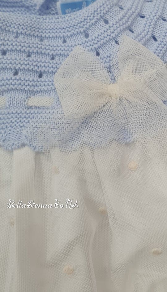 Mac ilusion Blue And Cream Embroidered Romper With Tulle & Bow - 8554 - Matching Blanket Available