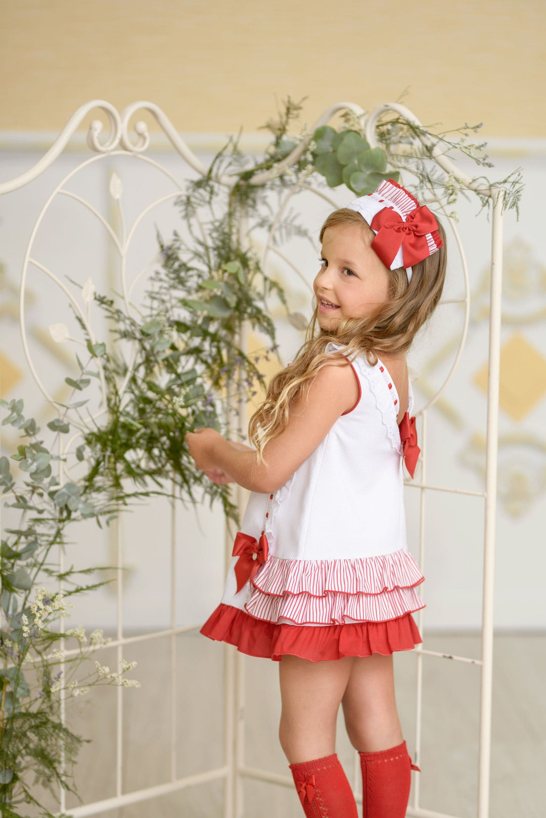 Miranda Girls White/Red Spanish  Ruffle/Bow Dress 295