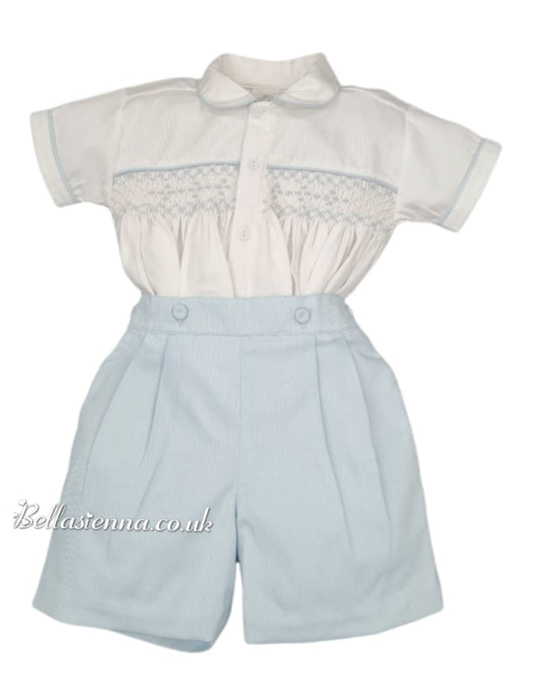Pretty Originals Boys Blue & White Smocked Outfit - DL07923