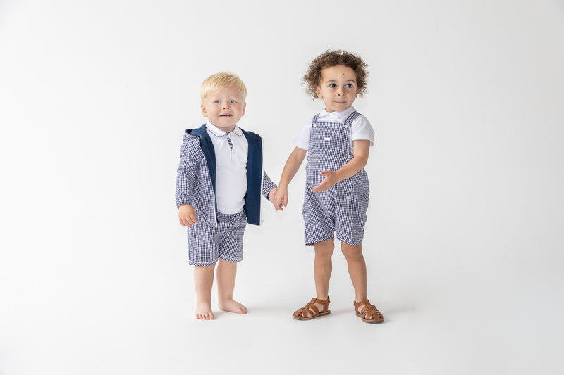Blues Baby Navy & White Gingham Hooded Jacket - BB0336
