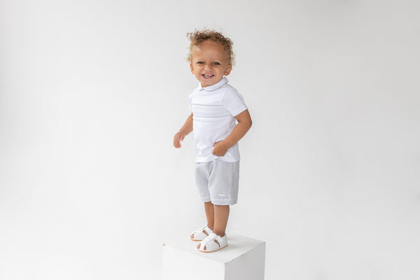 Blues Baby White & Grey Smocked Detail Shorts & T-Shirt Set - BB0313