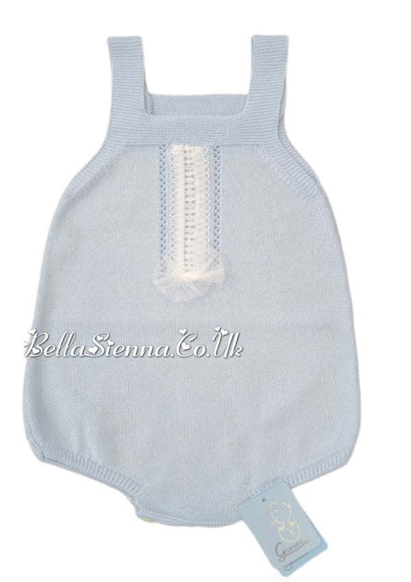 Granlei Blue Knitted Romper With Tulle Bow - 122-512