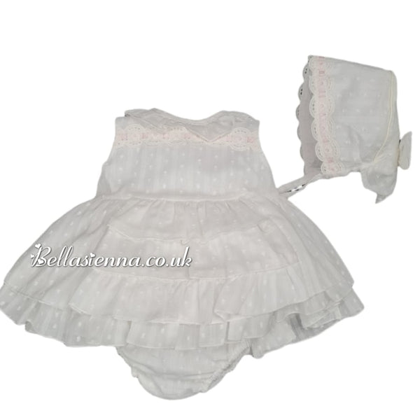 Dbb Collection Ivory & Pink Dress, Pants & Bonnet Set - 11701