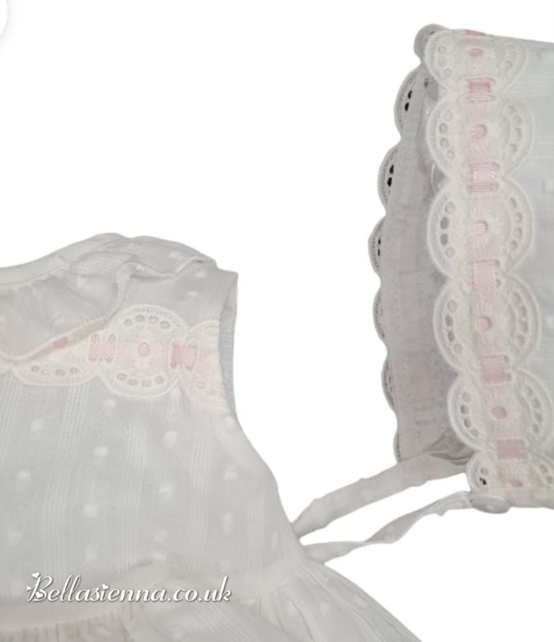 Dbb Collection Ivory & Pink Dress, Pants & Bonnet Set - 11701