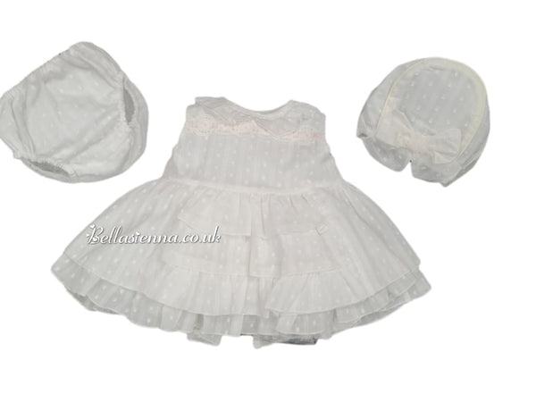 Dbb Collection Ivory & Pink Dress, Pants & Bonnet Set - 11701