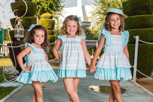 Babine Girls Dress, Pants And Bonnet Set