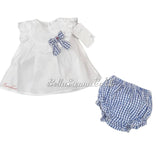 Barcellino White & Navy Check Dress & Pants Set - 9648