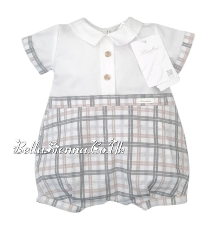 Barcellino Baby Boys White Romper With Khaki & Beige Detail - 9582