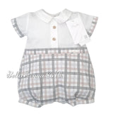 Barcellino Baby Boys White Romper With Khaki & Beige Detail - 9582