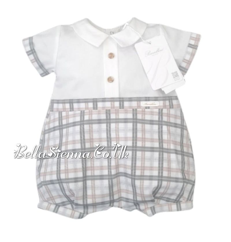 Barcellino Baby Boys White Romper With Khaki & Beige Detail - 9582