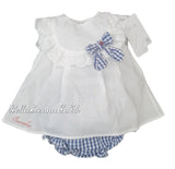 Barcellino White & Navy Check Dress & Pants Set - 9648