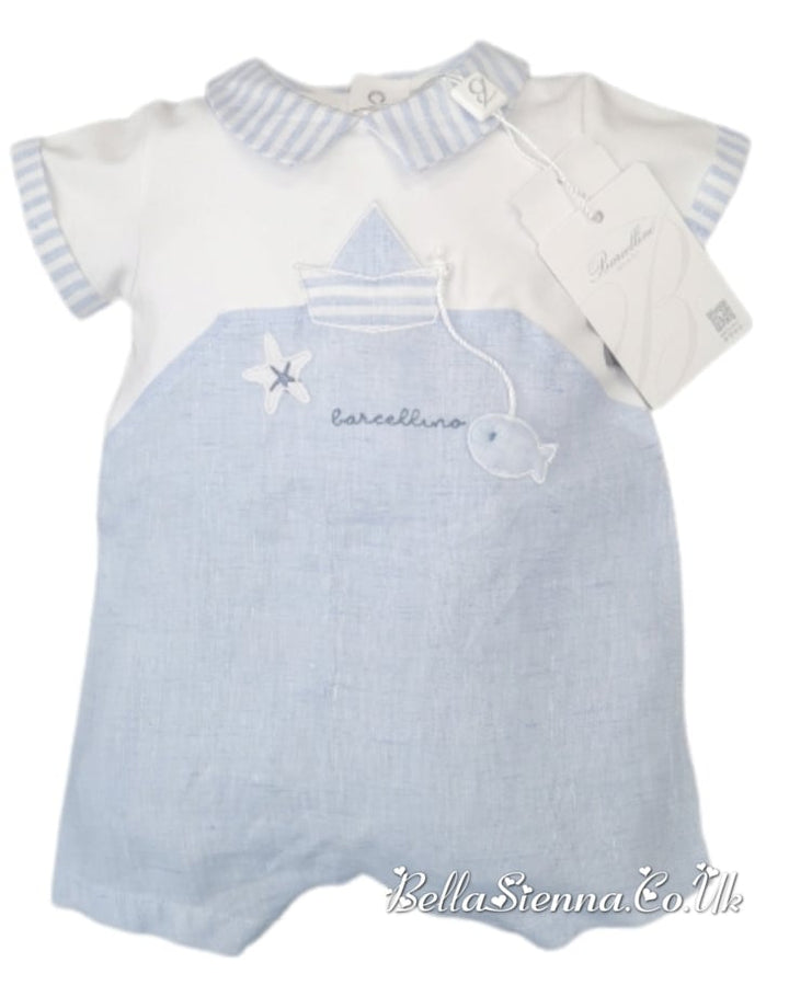 Barcellino Blue & White Baby Boys Romper - 9532