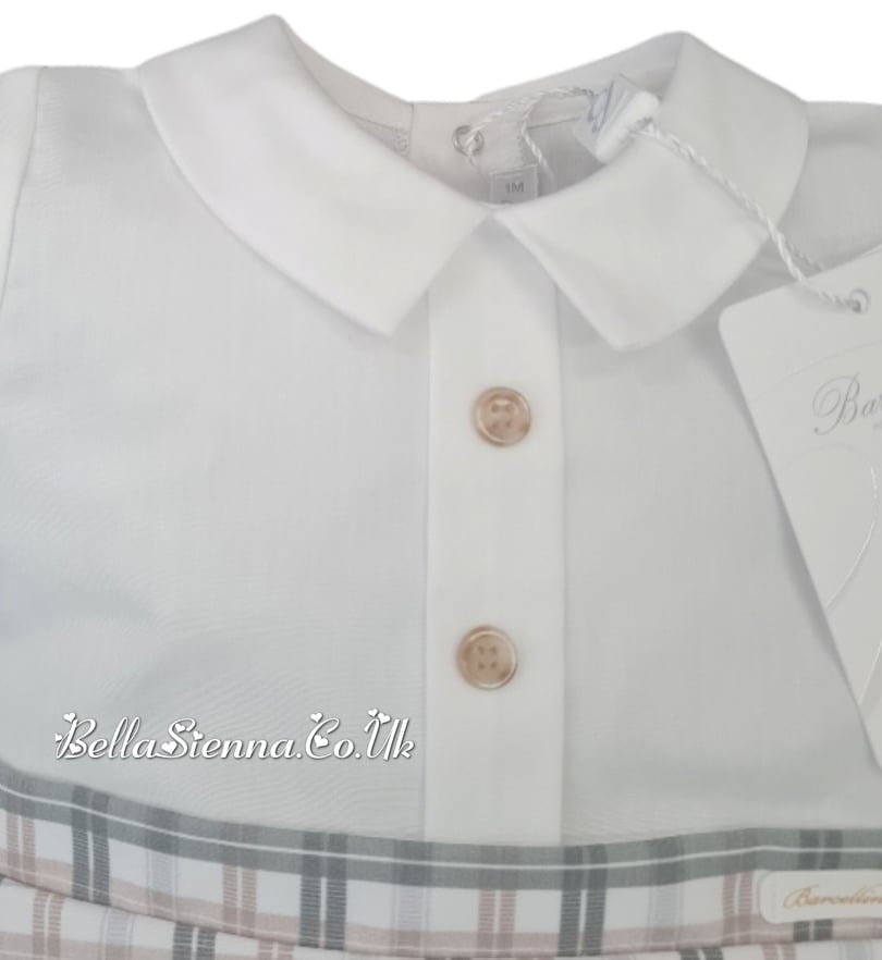 Barcellino Baby Boys White Romper With Khaki & Beige Detail - 9582