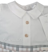 Barcellino Baby Boys White Romper With Khaki & Beige Detail - 9582