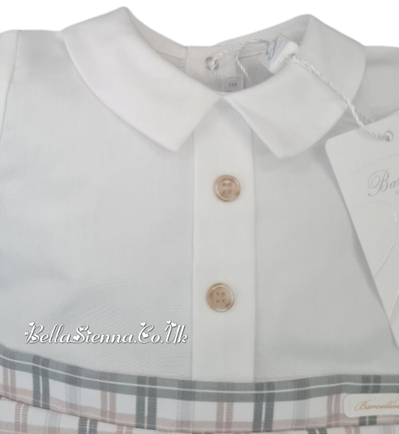 Barcellino Baby Boys White Romper With Khaki & Beige Detail - 9582