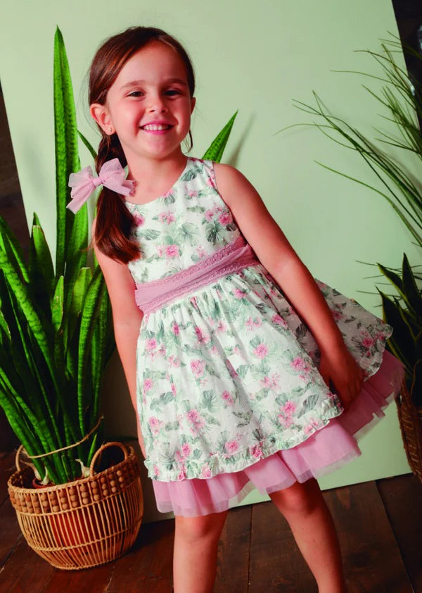 Basmarti Girls Dress With Cut Out Back & Dusky Pink Tulle Bow - 22052