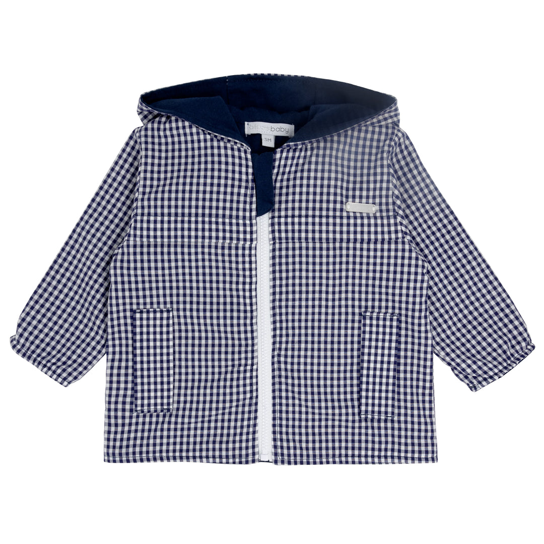 Blues Baby Navy & White Gingham Hooded Jacket - BB0336