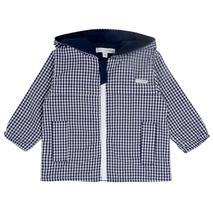 Blues Baby Navy & White Gingham Hooded Jacket - BB0336
