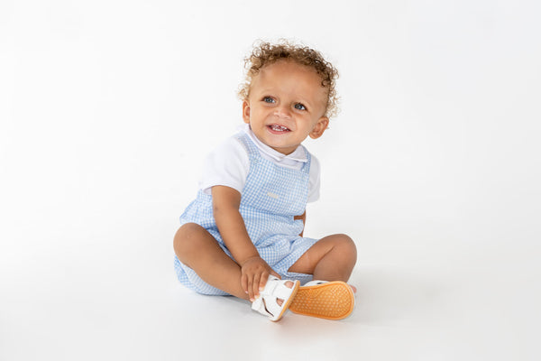 Blues Baby Blue & White Gingham Dungaree Set - BB0331