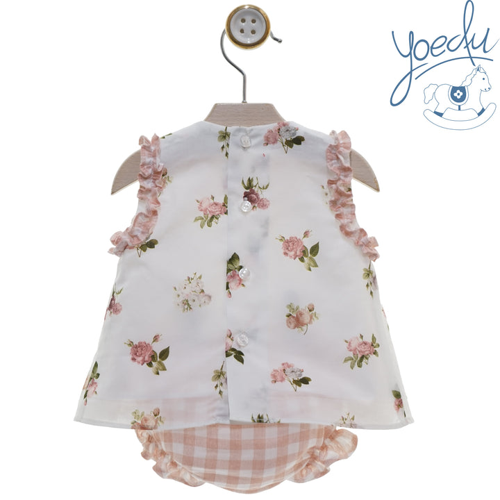 Yoedu Girls Dusky Pink & Ivory Floral Dress & Pants Set - 0040