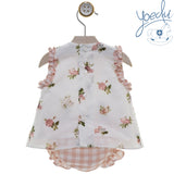 Yoedu Girls Dusky Pink & Ivory Floral Dress & Pants Set - 0040