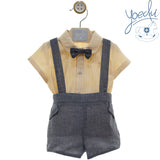 Yoedu Boys Lemon & Navy Dungaree Outfit With Dicky Bow - 0262