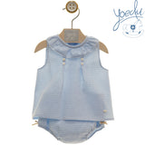 Yoedu Girls Blue & White Gingham Two Piece Set - 1809