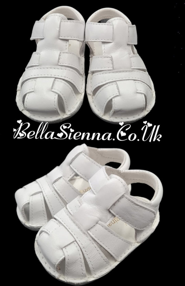 Pretty Originals White Leather Velcro Fastening Sandals - UE01314