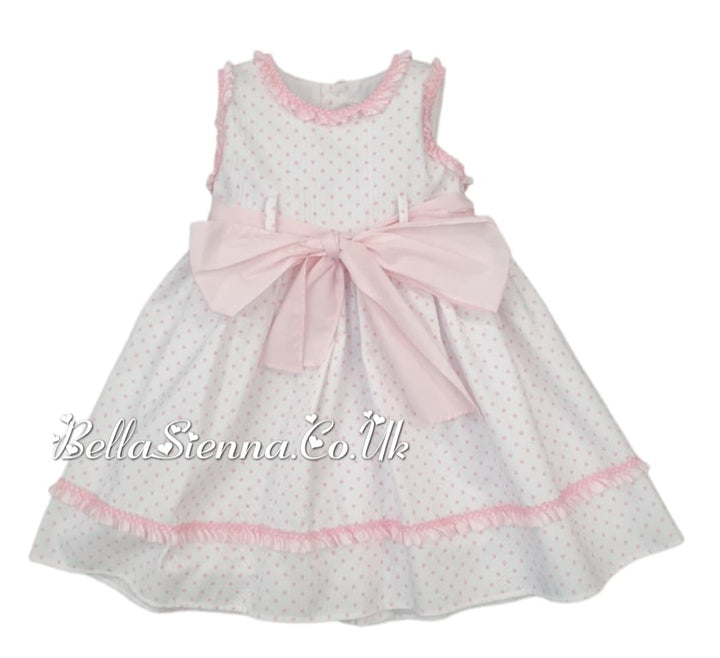 Bea Cadillac Baby White & Pink Spotty Dress With Big Bow