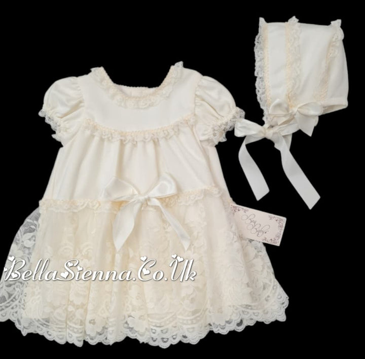 Absolutely Beautiful Bea Cadillac Ivory Dress, Pants & Bonnet Set With Lace Detail