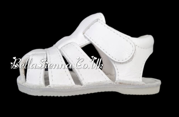 Pretty Originals White Leather Velcro Fastening Sandals - UE01314