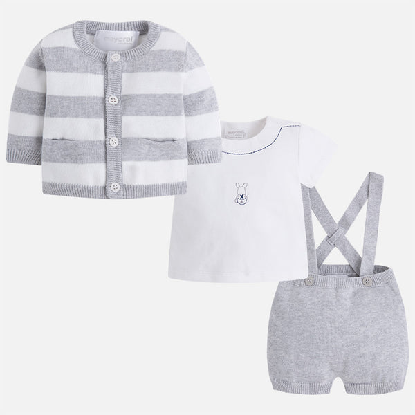 Mayoral Newborn Boys White And Grey Fine Knitted Three Piece Set