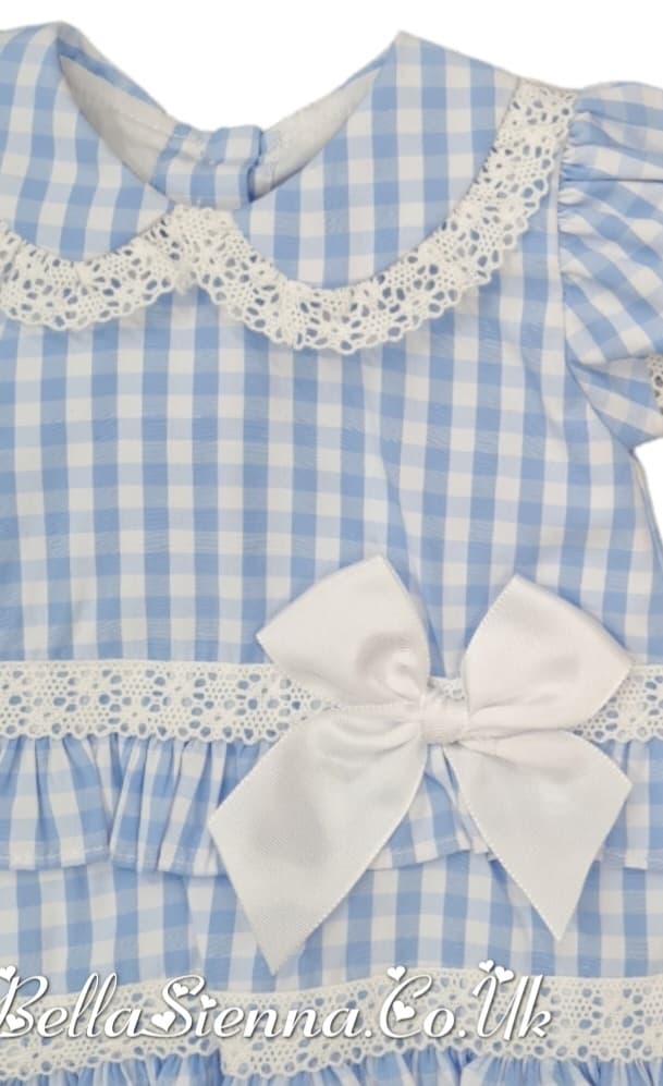 Pretty Originals Baby Girls White/Blue Check Dress-Pants-Headband MT00816
